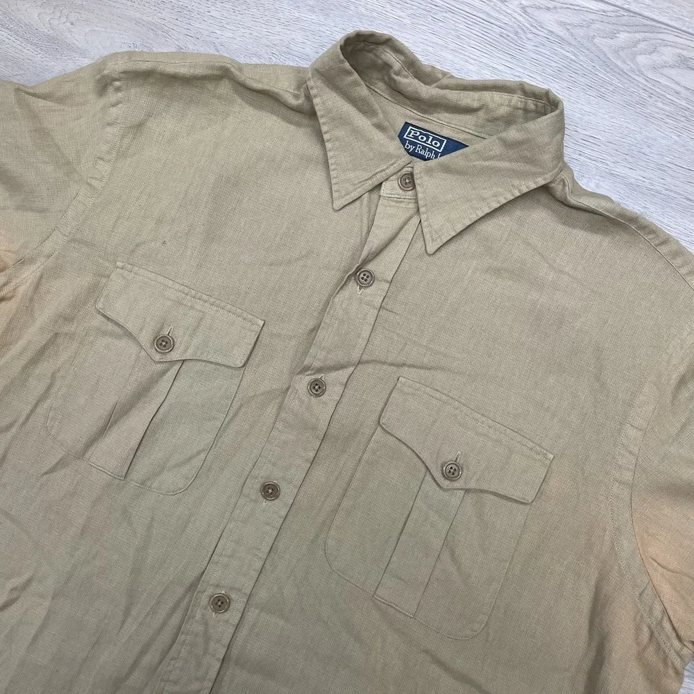 Polo Ralph Lauren Tan Brown S/S Camp Style Shirt Men Sz XL FAIR